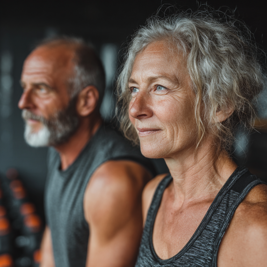 Активна літня жінка з гантелями